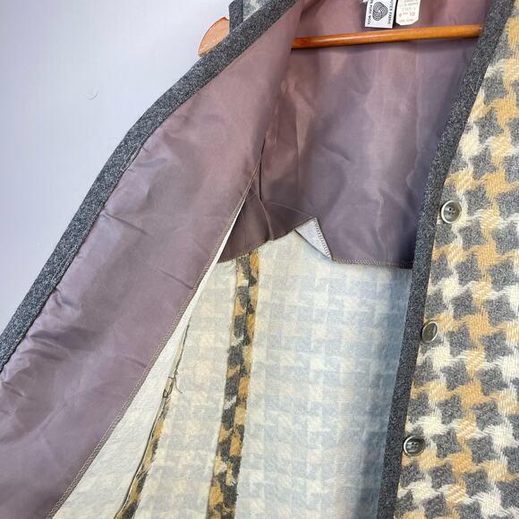 Vintage 60s 70s Patty Woodard Wool houndstooth Plaid Long mod Vest womens 10 S M - Picture 5 of 10